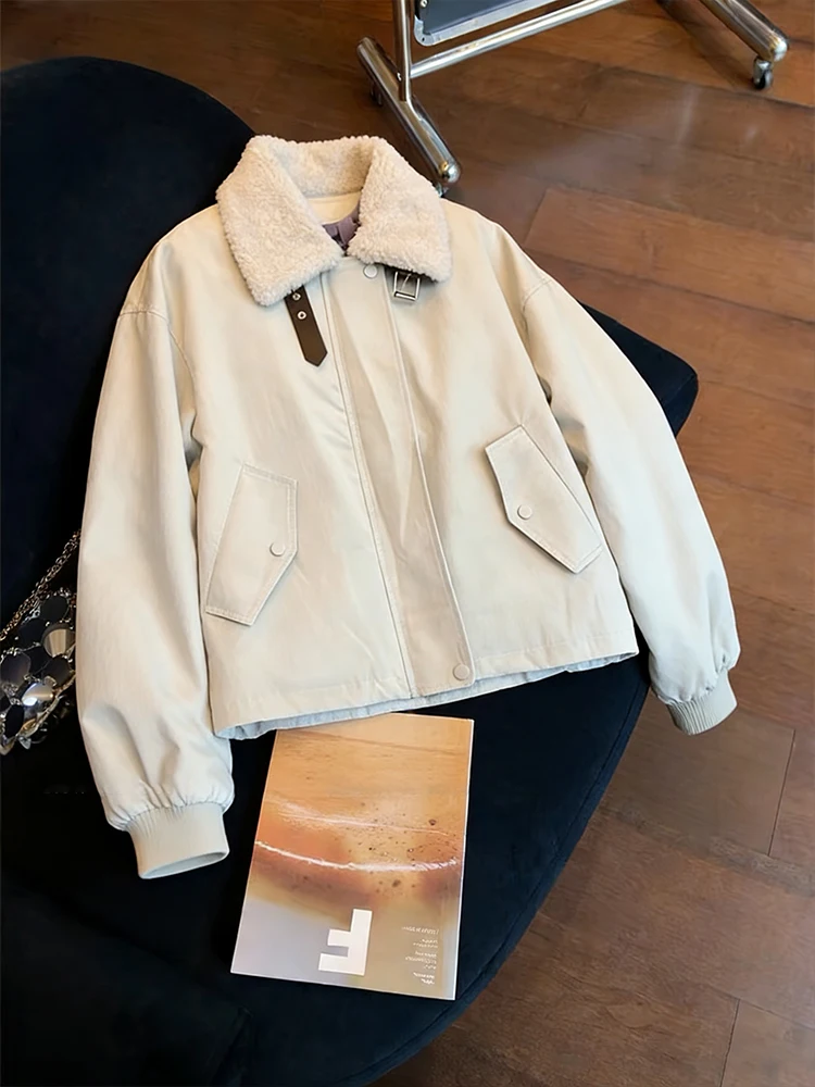 

Корейская рабочая одежда с мехом ягненка в стиле ретро, рабочая одежда Jaet ex, весенне-осеннее универсальное длинное пальто на молнии с застежкой-молнией