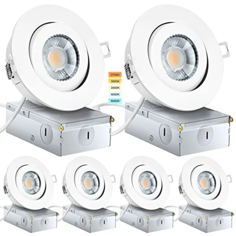 

Gimbal Recessed Lighting 4 Inch 6 Pack LED Recessed Light Dimmable with Junction Box Adjustable Recessed Lighting Air Tight ETL