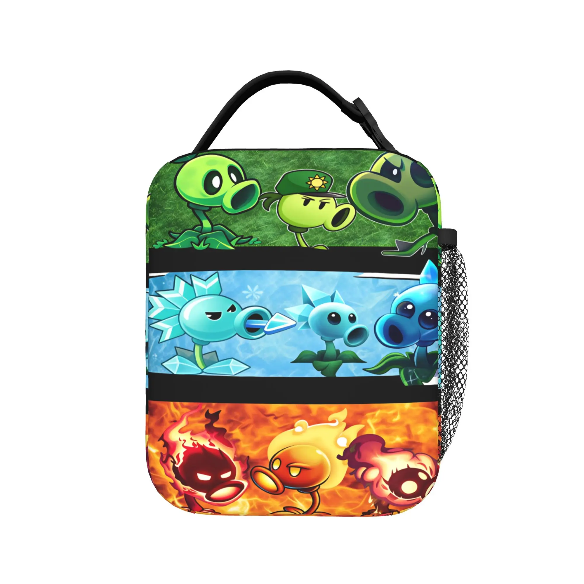 Plants Vs Zombies Peashooter Element Lunch Bag School Lunch Box For Girls Thermal Tote Handbags Oxford Convenient Cooler Bag