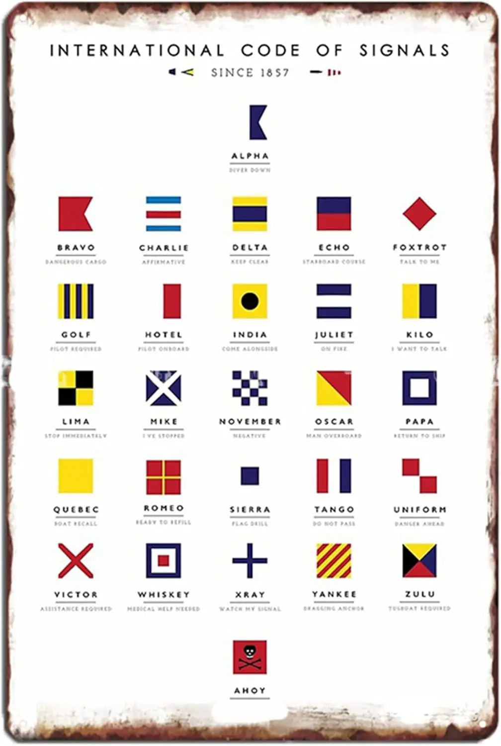 1d,Nautical Flags International Code of Signals Retro Metal Tin Sign Vintage Plaque for Home Coffee Shop Poster Wall Decor