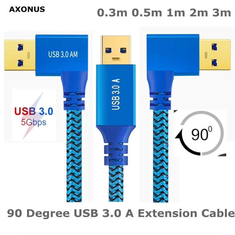 Right Angle USB 3.0 Type A Male to Male Charging and Data Transfer Cable for Hard Drive, DVD Player, Laptop, Monitor and More