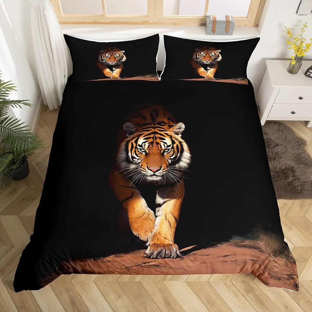 Tiger Duvet Cover Twin Queen African Animal Bedding Set Wild Safari Animal Comforter Cover for Child Teen Adult Bedroom Decor