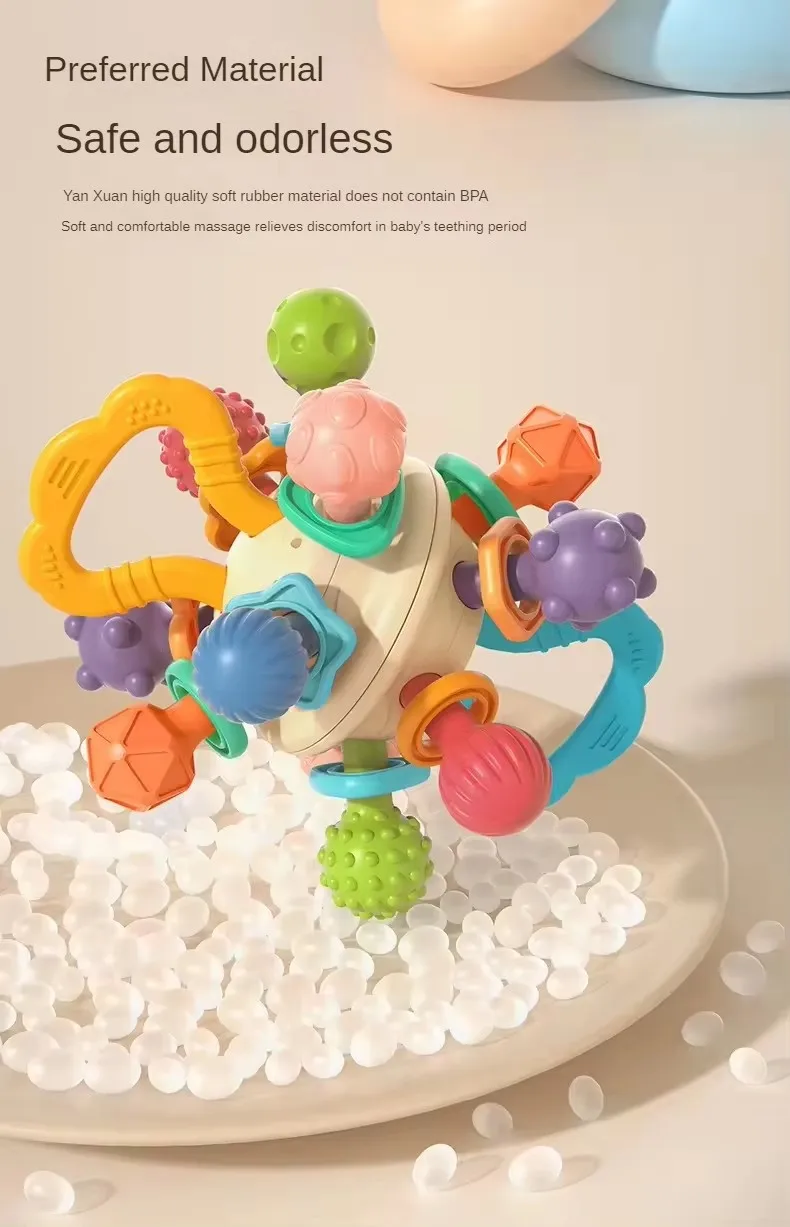 Jouets Montessori de Dentition pour Bébé, Hochet Sensoriel, à Mâcher, Cadeau pour Nouveau-né de 0 à 12 Mois