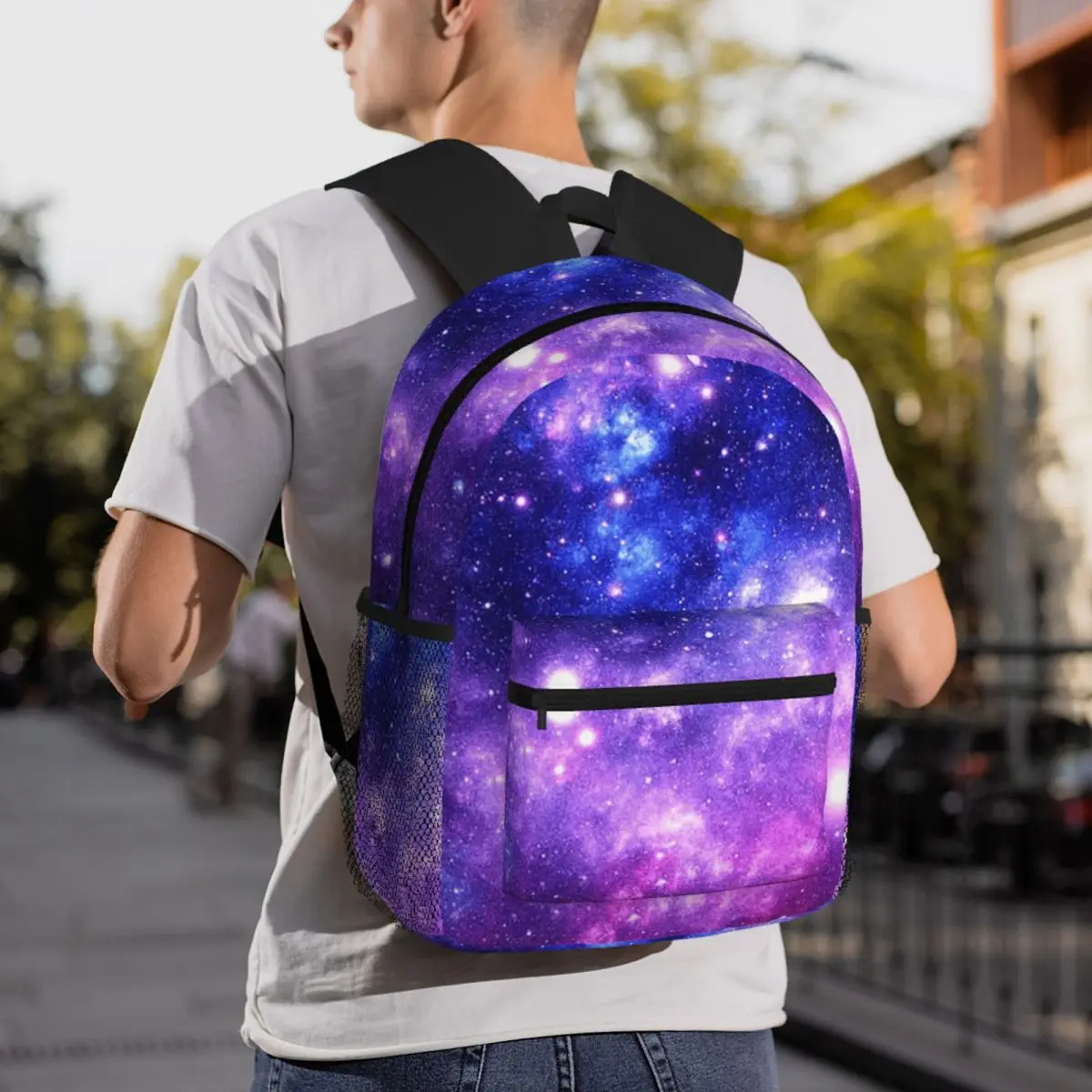 Purple Blue Galaxy Nebula Backpack Daypack Large Capacity Kids BookBag School Bag Shoulder Bags for Men Women