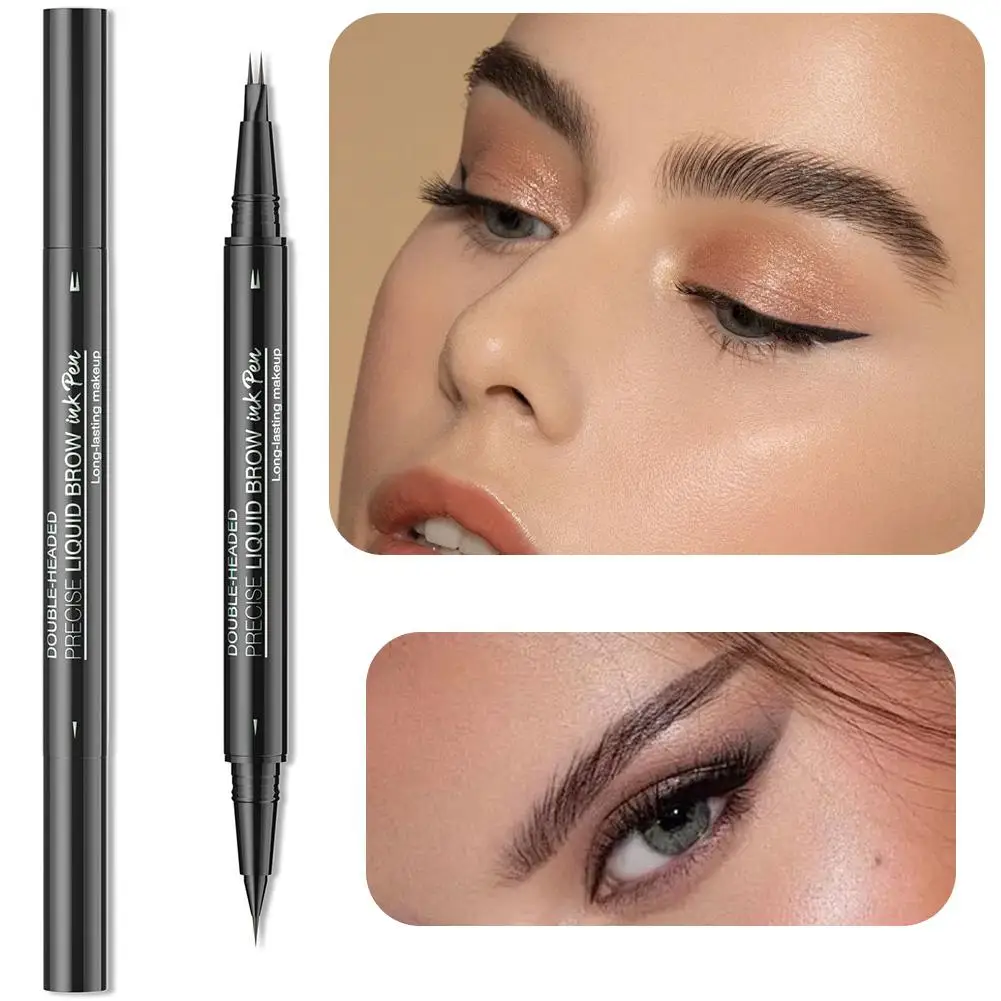 Lápiz de cejas resistente al agua 2 en 1, lápiz de cejas perfecto, pinceles de maquillaje, Kit de delineador de ojos