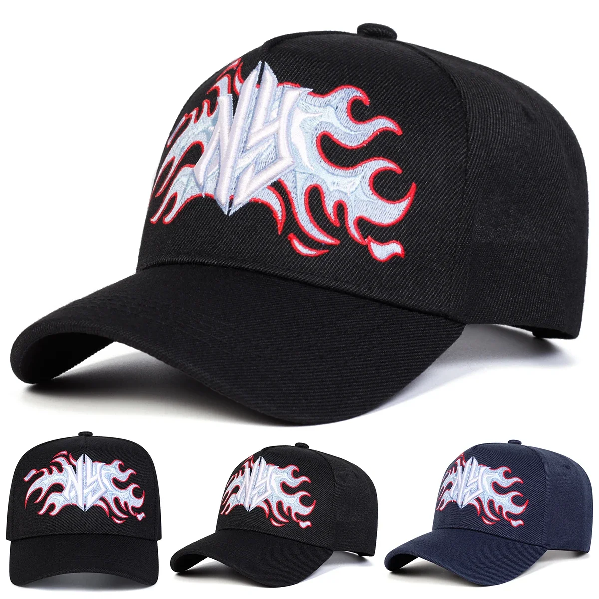 Unisex NY Flame Embroidery Baseball Caps Spring Autumn Outdoor Adjustable Casual Hats Sunscreen Hat Sports Cap