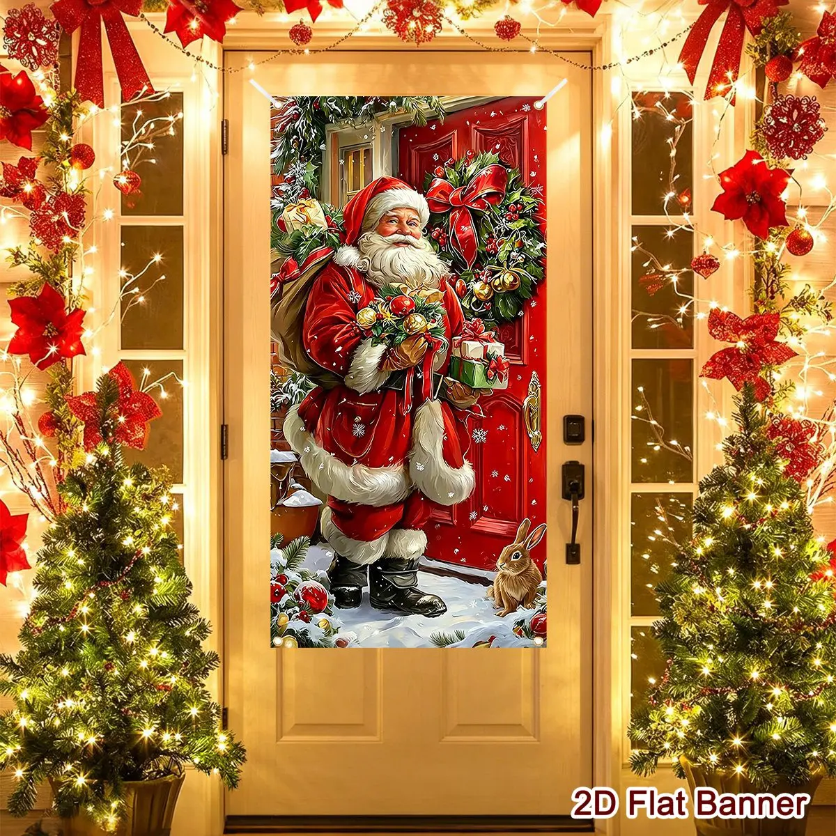 1 bannière de porte Joyeux Noël rustique en polyester avec Père Noël, décoration de Noël pour la maison, cadeaux de fin d'année 2026