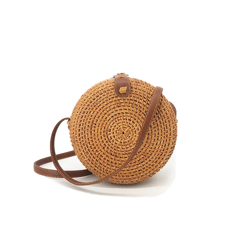 New Women's Bag Bali Grass Weaving Diagonal Cross Small Round Bag Small Fresh Handwoven Vine Weaving Bag Beach Bag