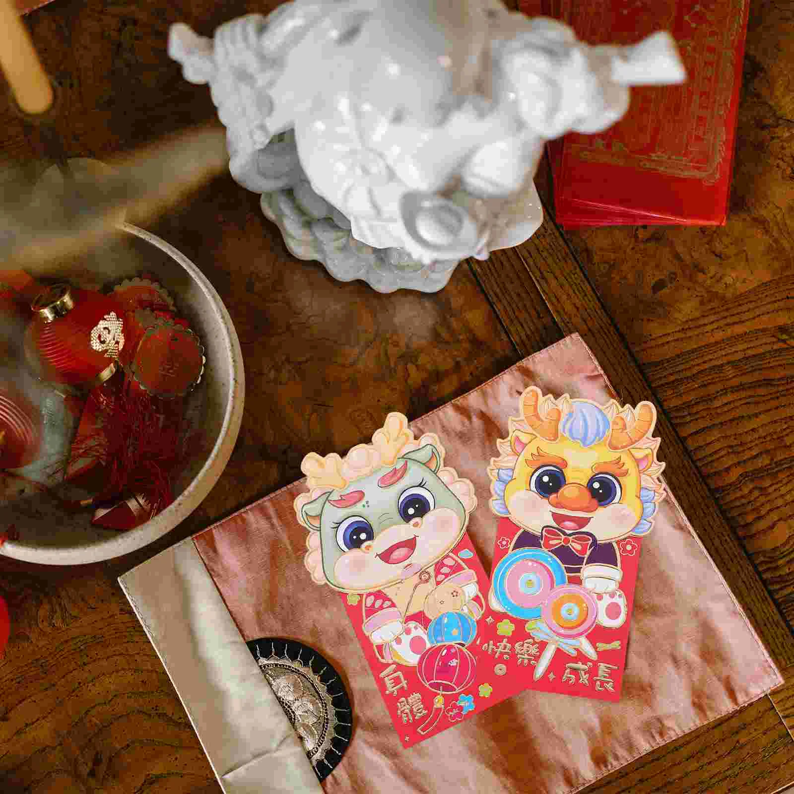 6 Pcs Chinese Red Envelope Spring New Year Money Envelopes 2024 Bag Si Feng