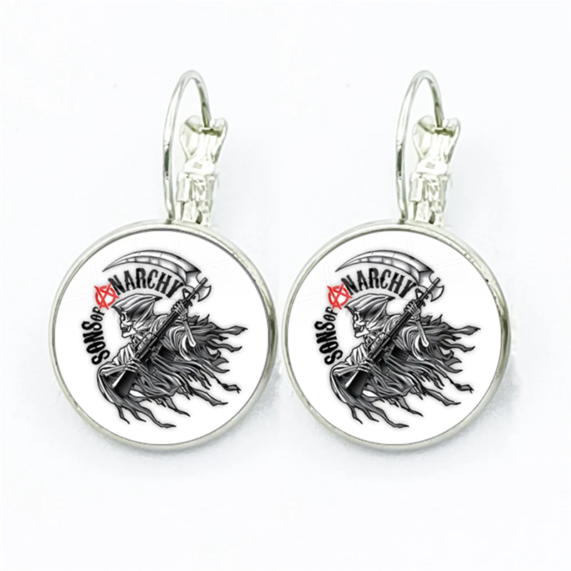 أبناء الفوضى شعار القرط رمز الحرية استرخى أقراط أقراط الموضة ، جديد الزجاج كابوشون سيدة أقراط مجوهرات #4