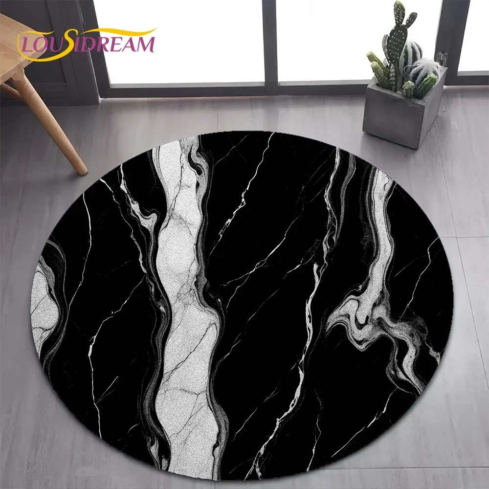 2025 New Style  Luxurious Marble Colour White Gold Round Carpet Rug for Bedroom Living Room Decoration,pet Decor Floor Mat