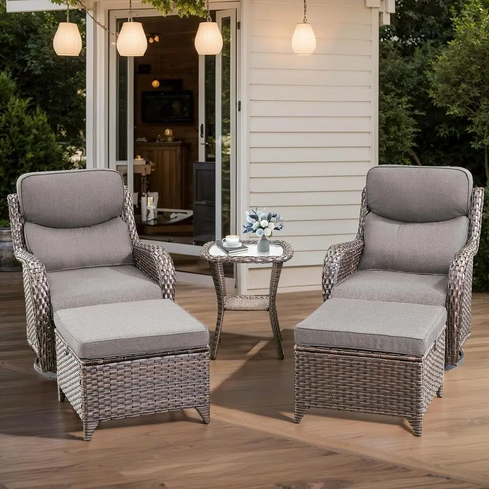 

Wicker Patio urniture High Back Swivel Rocker Patio Chairs Outdoor Bistro Set with Ottomans Side Table or Porch Garden Deck