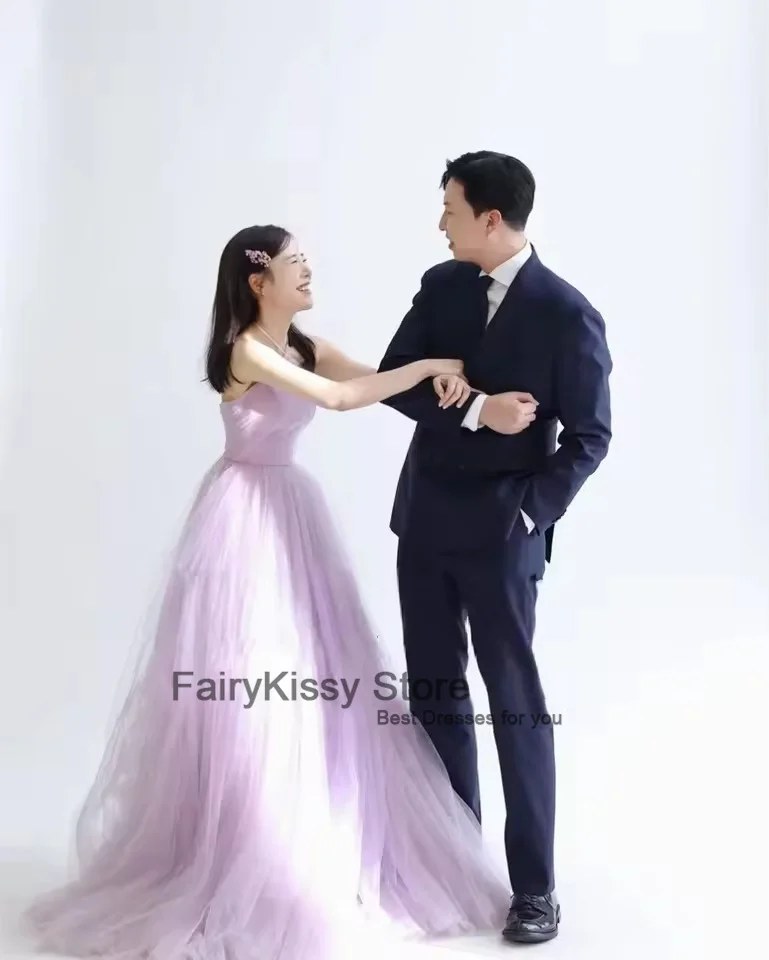 FairyKissy Fairy Baby Lila Brautkleider A-Linie Neckholder Bodenlangen Rüschen Abendkleid Korea Fotoshooting Elegante Partykleider