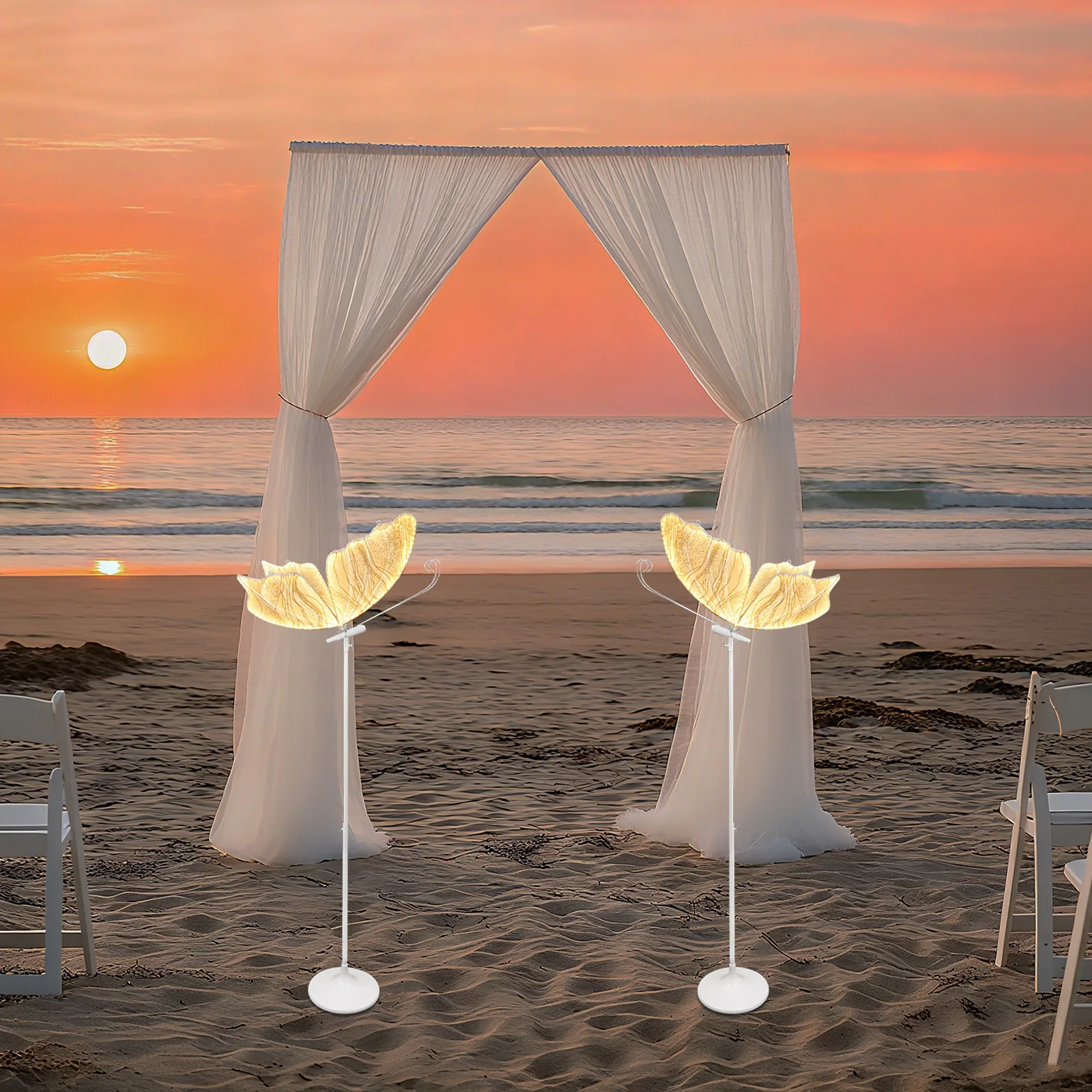 

Комплект из 2 свадебных светильников с бабочками, романтические светодиодные декоративные светильники с бабочками, регулируемая высота, 57,5-70,1 дюйма, светодиодный декор