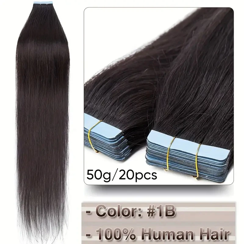 Cinta recta en extensiones de cabello humano 100% cabello humano Remy Real pegamento adhesivo de trama de piel brasileña en calidad de salón para mujeres