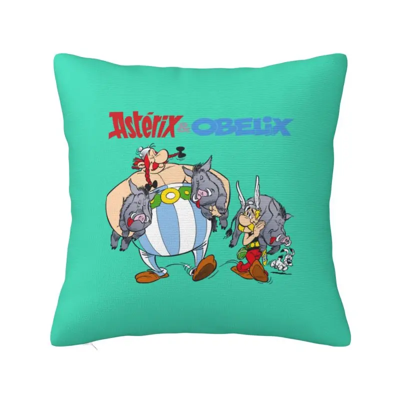 Custom Luxury Asterix And Obelix Hunting Cushion Cover Velvet Funny Anime Cartoon Pillow Case