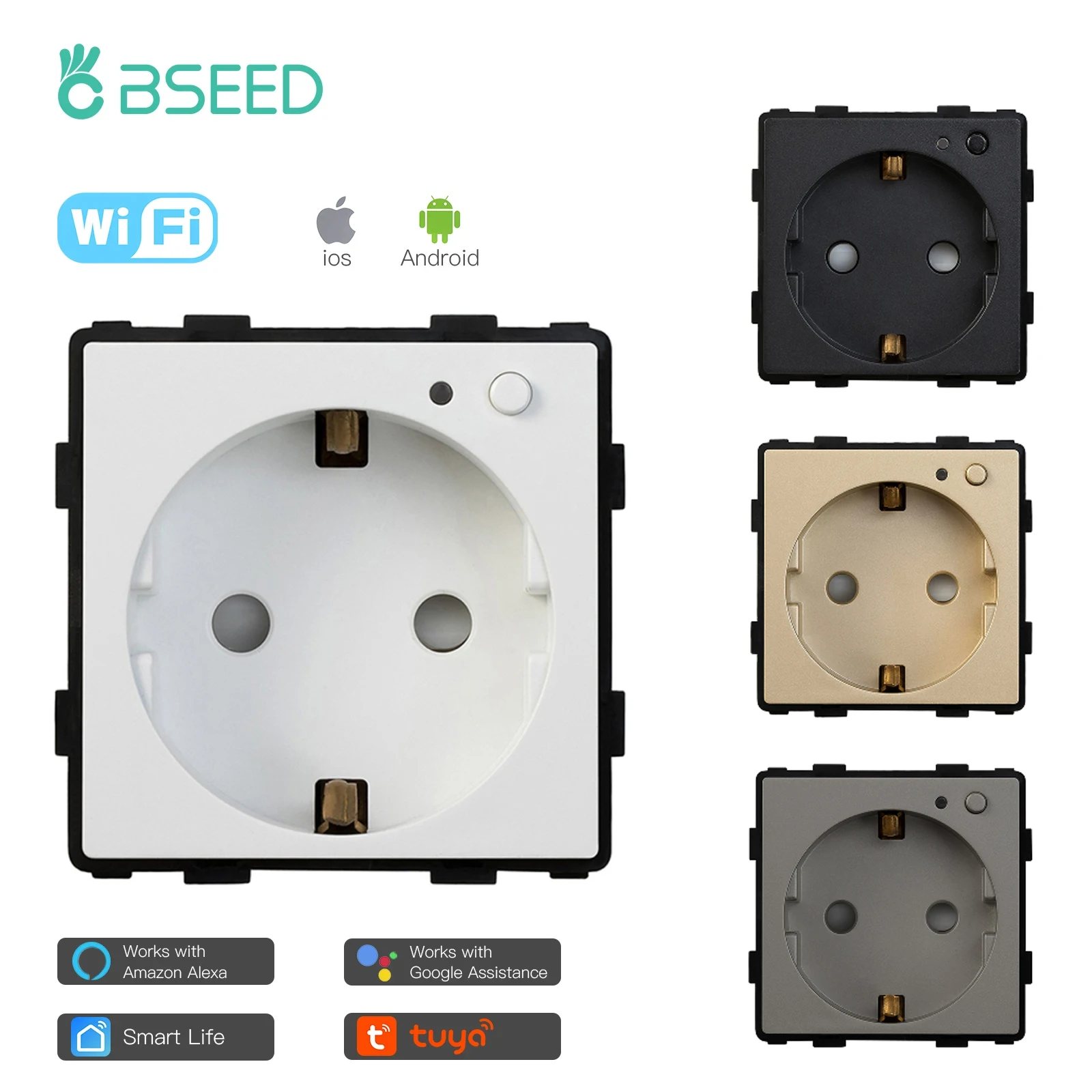 BSEED EU Smart Wifi Socket APP Control Power Monitor Electric Function Key Electrical Metering Outlet Wall Socket For Smart Life