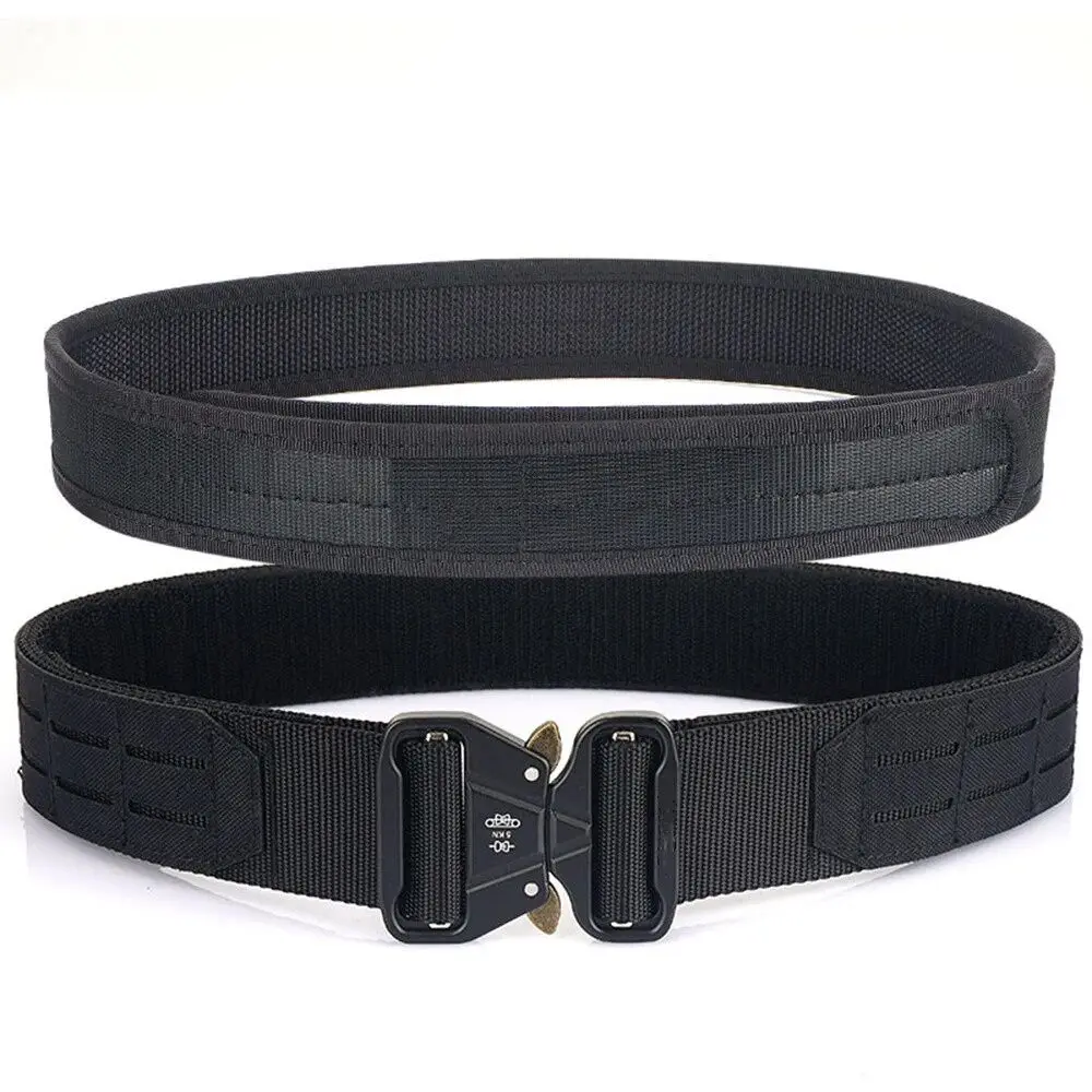 2 Inch Men's Belt Outdoor Black Tactical Belt Oxford Cloth Mountaineering Nylon Wide Waist Work Belt