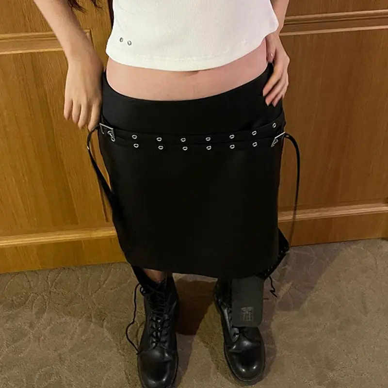 Leather Skirts Casual Belts For Women American Concise All-Match Straight PU Skirt Clothes Trend Low Waist Slimming Skirt