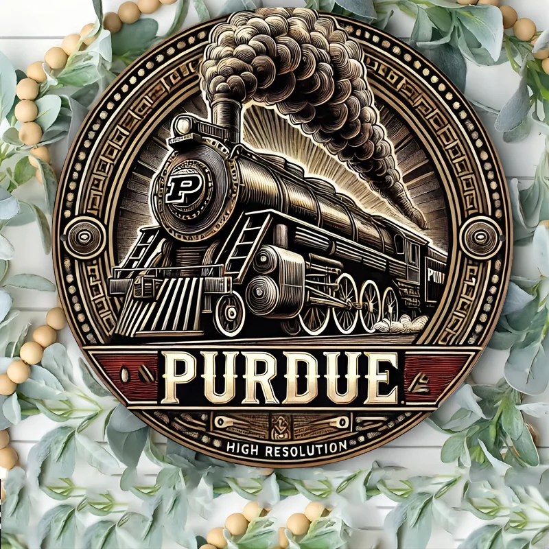 1pc 8x8 Inch Purdue Retro Steam Locomotive Aluminum Wall Art - Vintage Style Decor for Bedroom, Kitchen, Dining Room, Bar - Easy