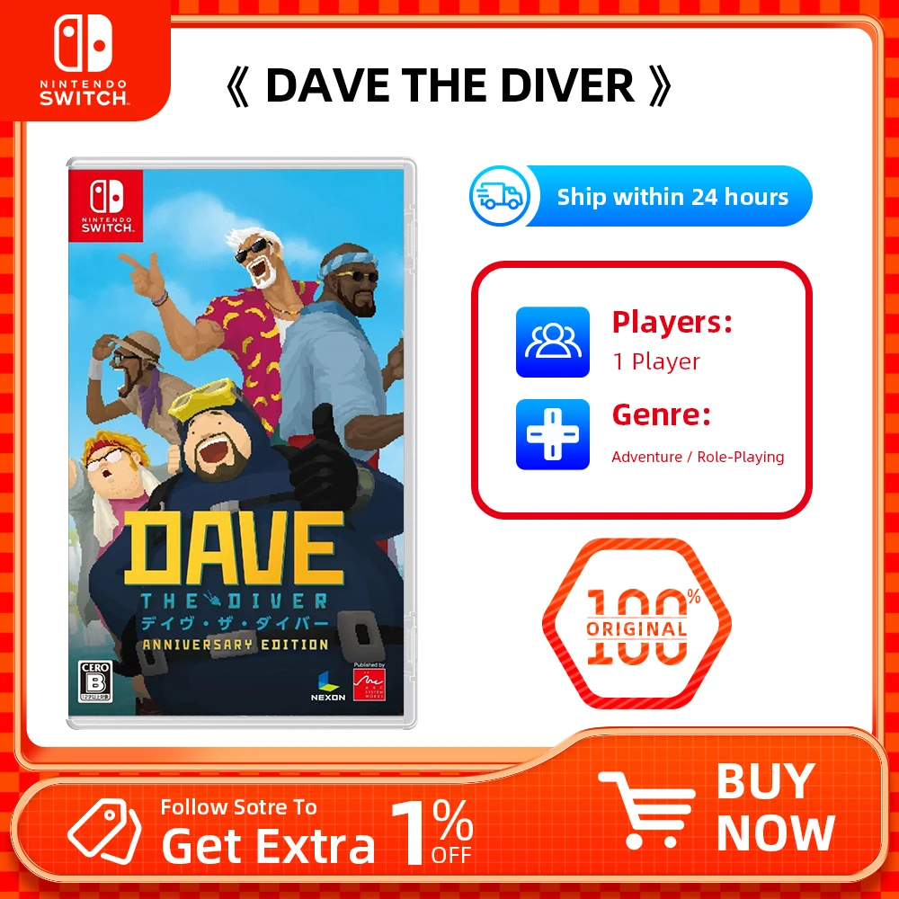 DAVE THE DIVER - Nintendo Switch Games Physical Cartridge Support TV Tabletop Handheld Mode Game Card