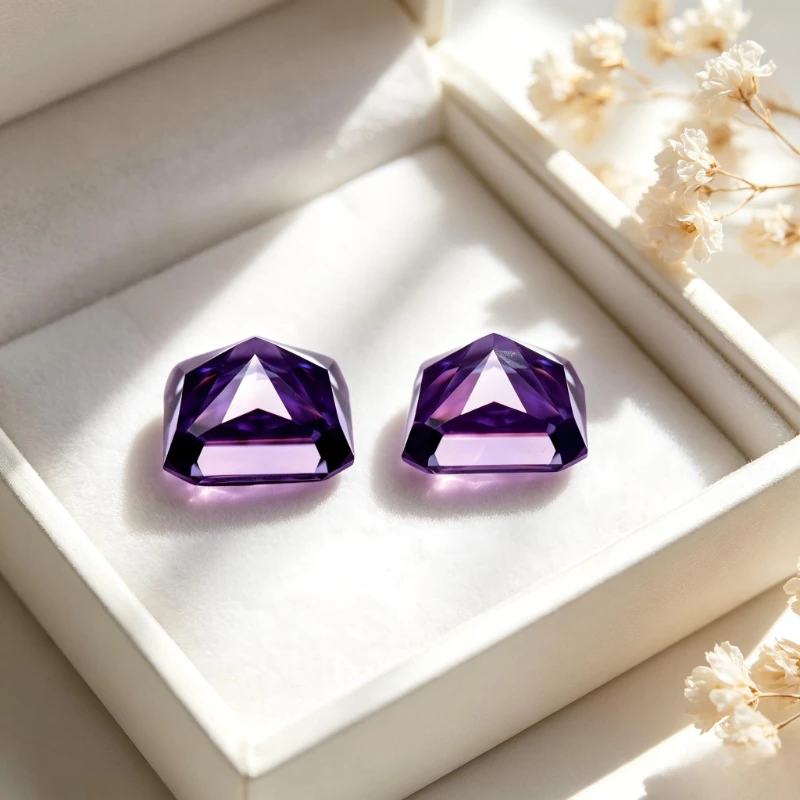 Kubischer Zirkonia, synthetischer Zirkon, violette Farbe, quadratische Form, CZ 4K-Schliff, 5A+ Qualität, Crushed-Ice-Schliff, hochkarätiger Diamant – Detail 2