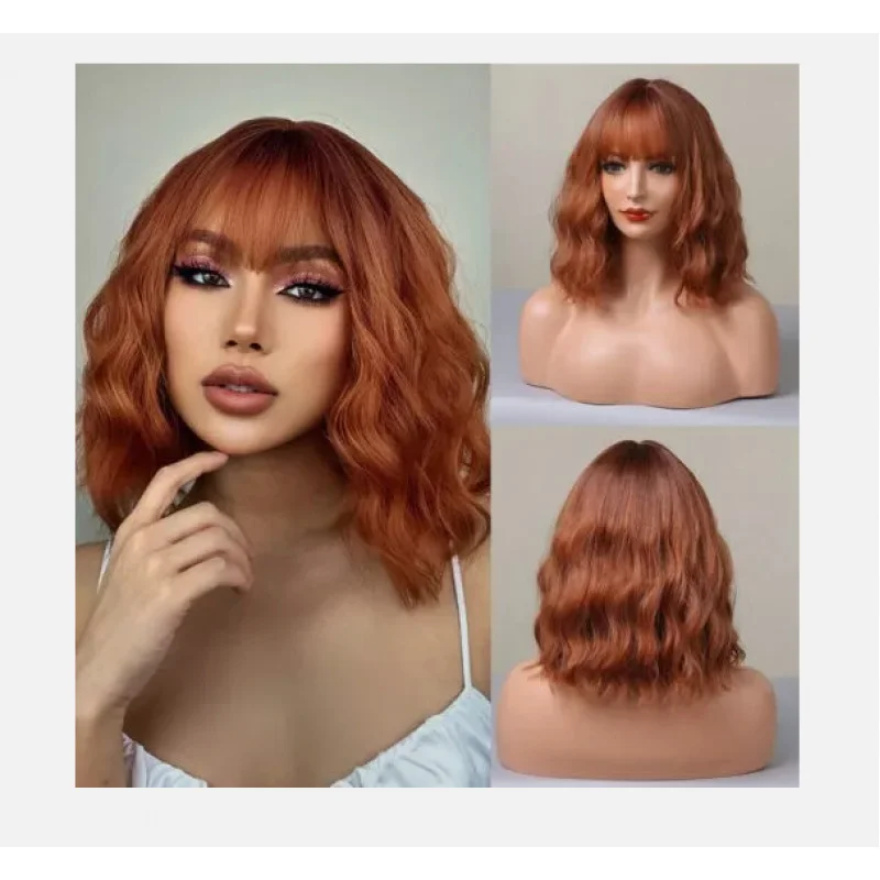 

Real hair New Beautiful Women's Short Brown Wavy Human Hair Wigs 14In