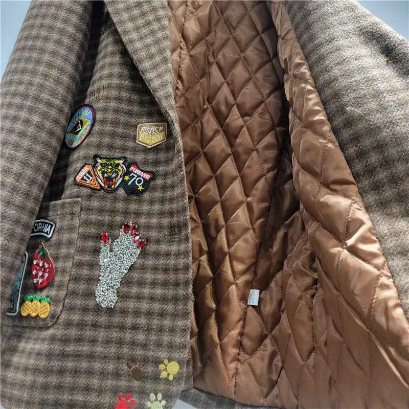 2025 Autumn Winter New Women's Fashion Casual Versatile Plaid Embroidered Turn-Down Collar Long Sleeve Loose Coat Trendy Top