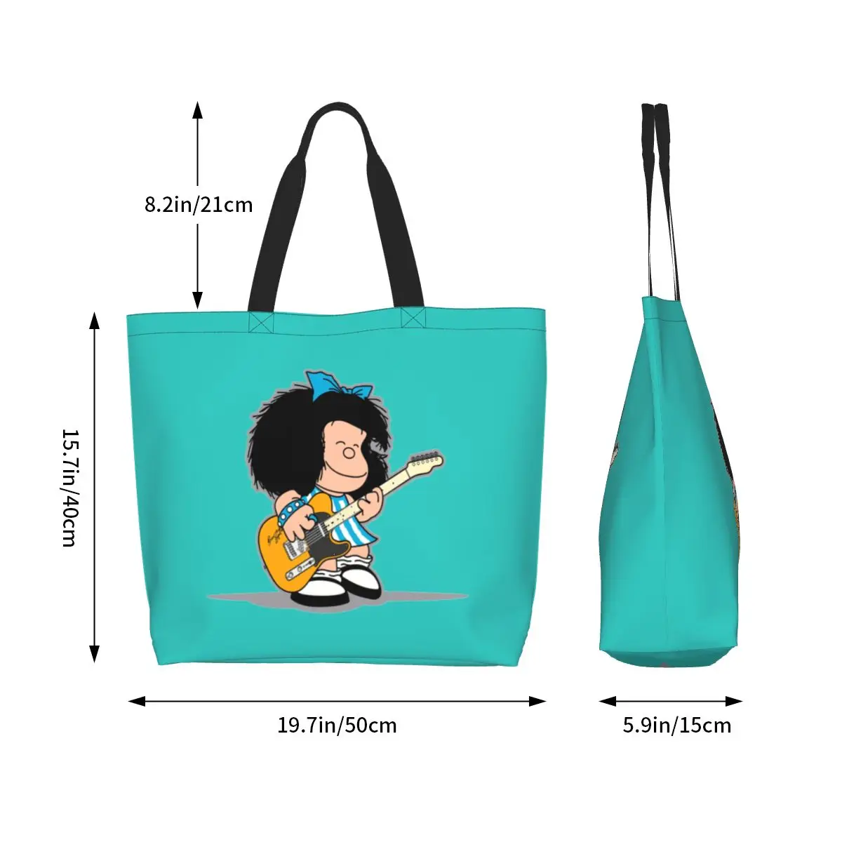 Mafalda Playing Her Guitar Bag Kawaii Print Canvas Shopper Tote borse a tracolla grande capacità durevole Quino Kawaii Cartoon Handbag