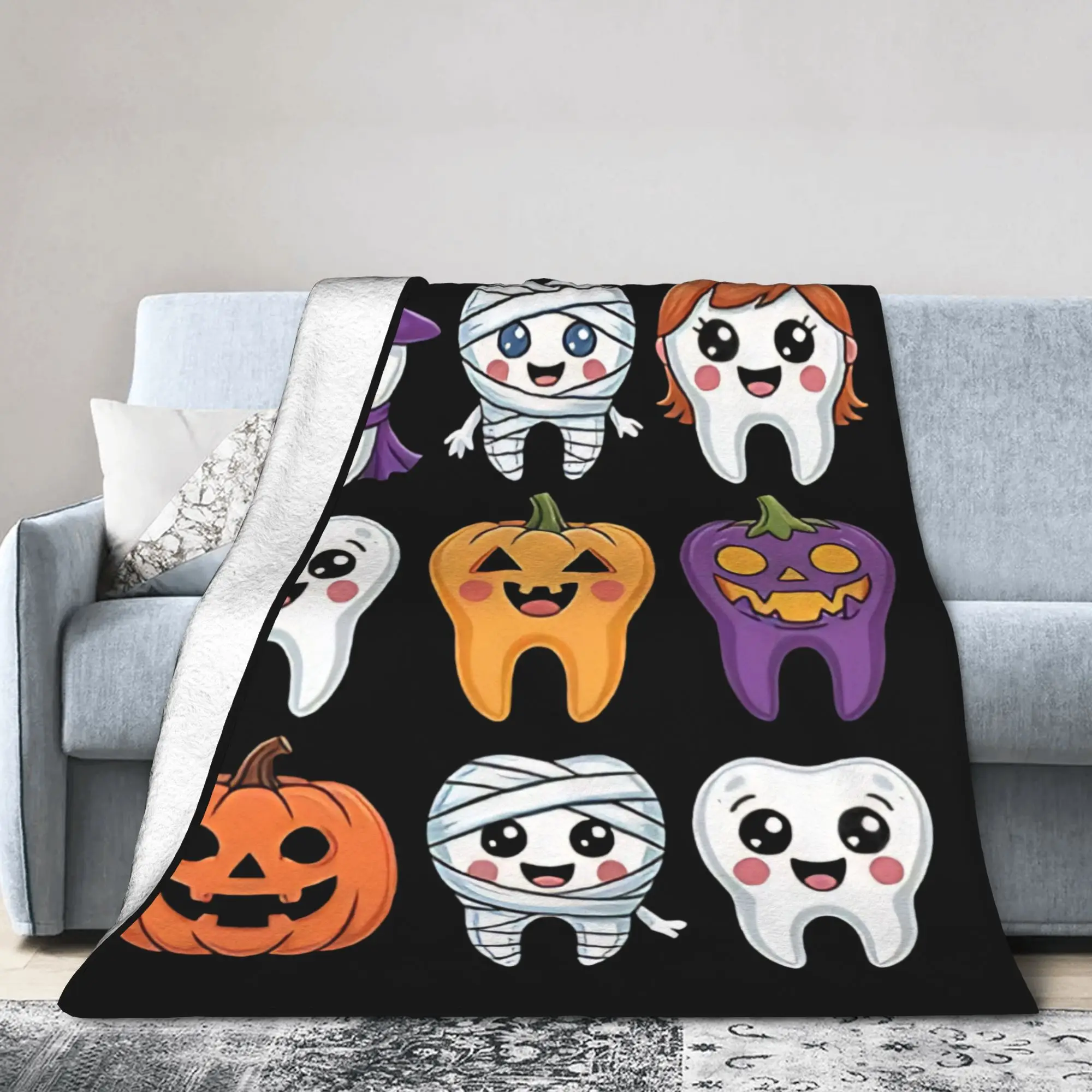 Tooth Dentist  Blankets Fleece Summer Air Conditioning Cartoon Teeth Helloween  Multifunction Warm Throw Blanket Bedspreads