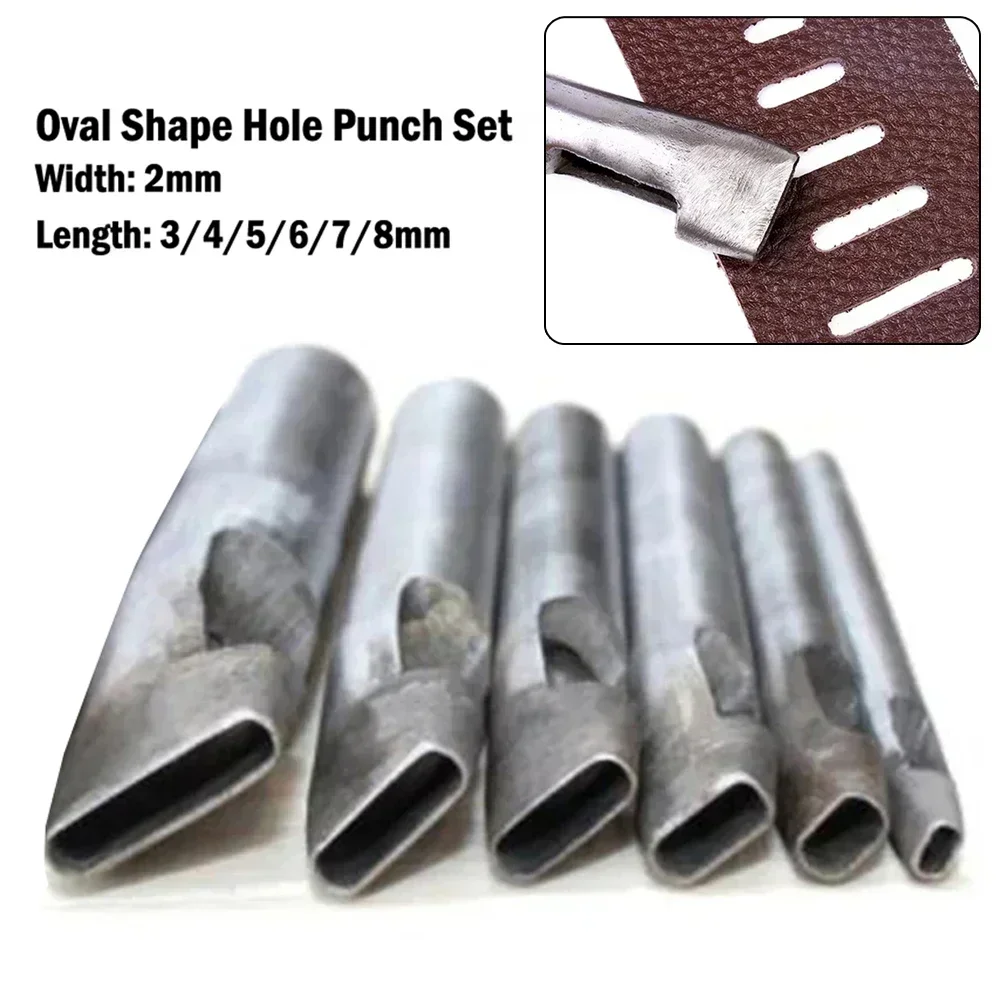 6Pcs 2mm Width Leather Oval Shape Hole Punch Steel Craft Hollow Hole Punch Leather Tools Leather Belt Hole Punch DIY Tools