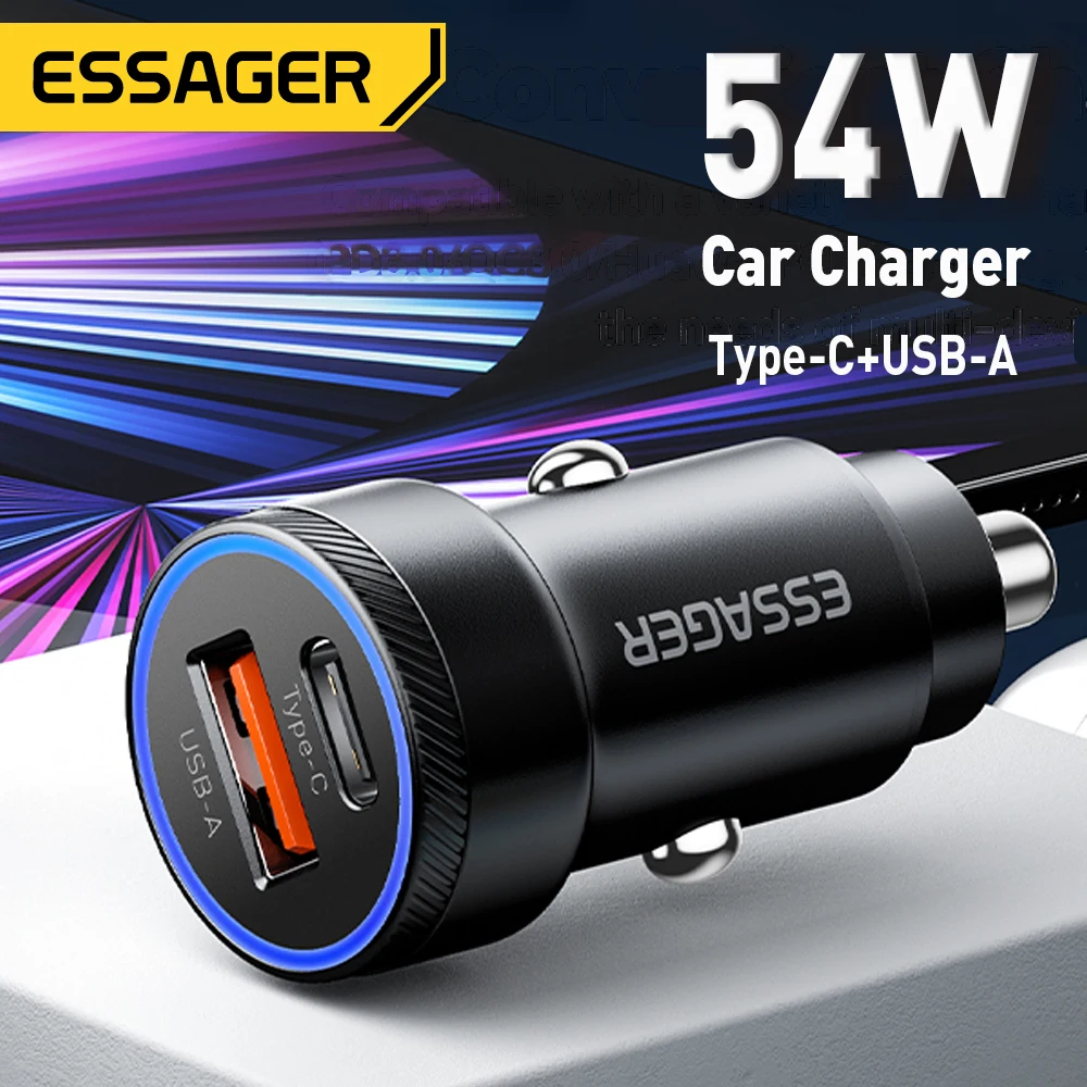 Essager 54 واط USB شاحن سيارة 5A شحن سريع QC PD3.0 SCP AFC USB نوع C شواحن هاتف السيارة آيفون 16 15 هواوي سامسونج شاومي