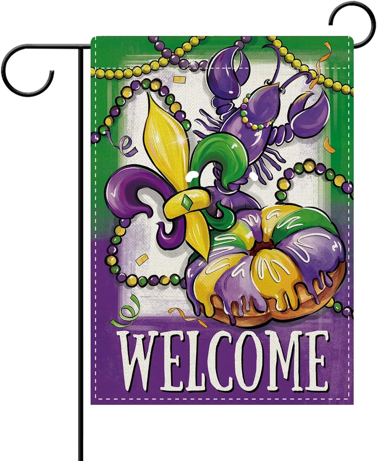 Dyrenson Welcome Mardi Gras Fleur De Lis Decorative Garden Flag, New Orleans Carnival Crayfish Donut Yard Outside Home Decor EEZ