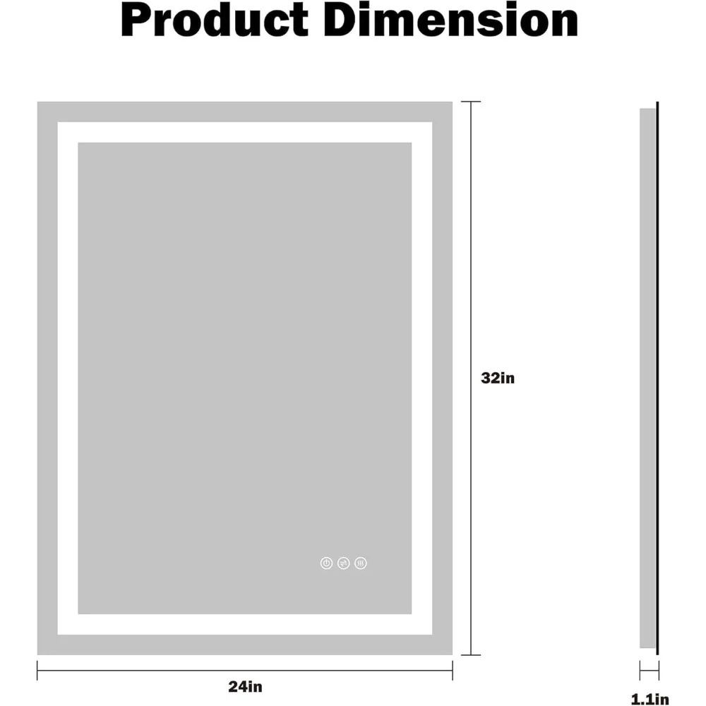 Miroir de courtoisie éclairé par LED 24 x 32 pouces avec fonctions antibuée et à intensité variable pour support mural de salle de bain