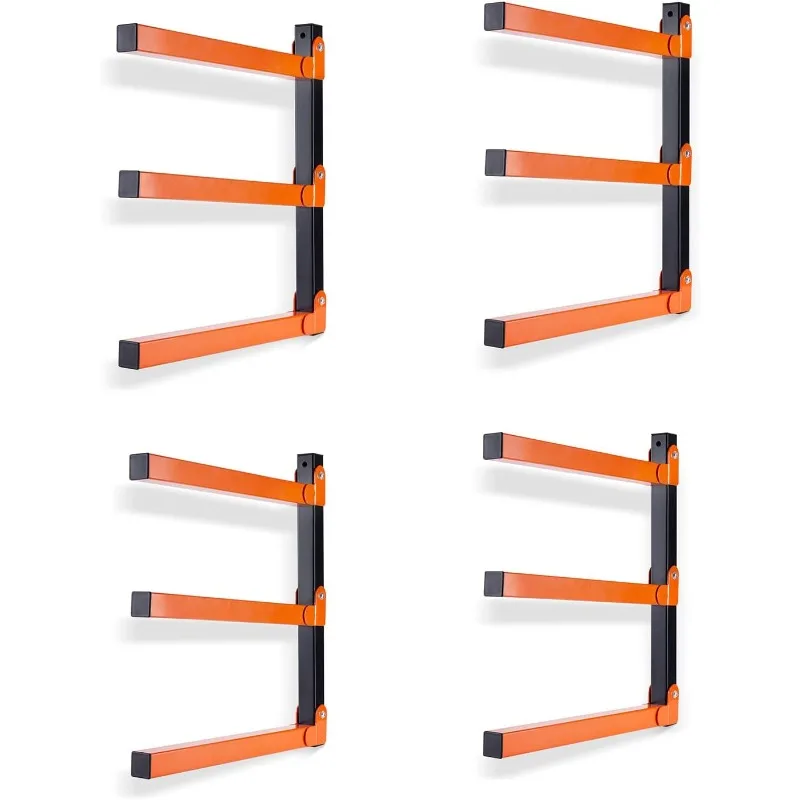 Wall Mount Wood Organizer and Lumber Storage Metal Rack with 3-Level - Indoor & Outdoor Use, 4 Pack