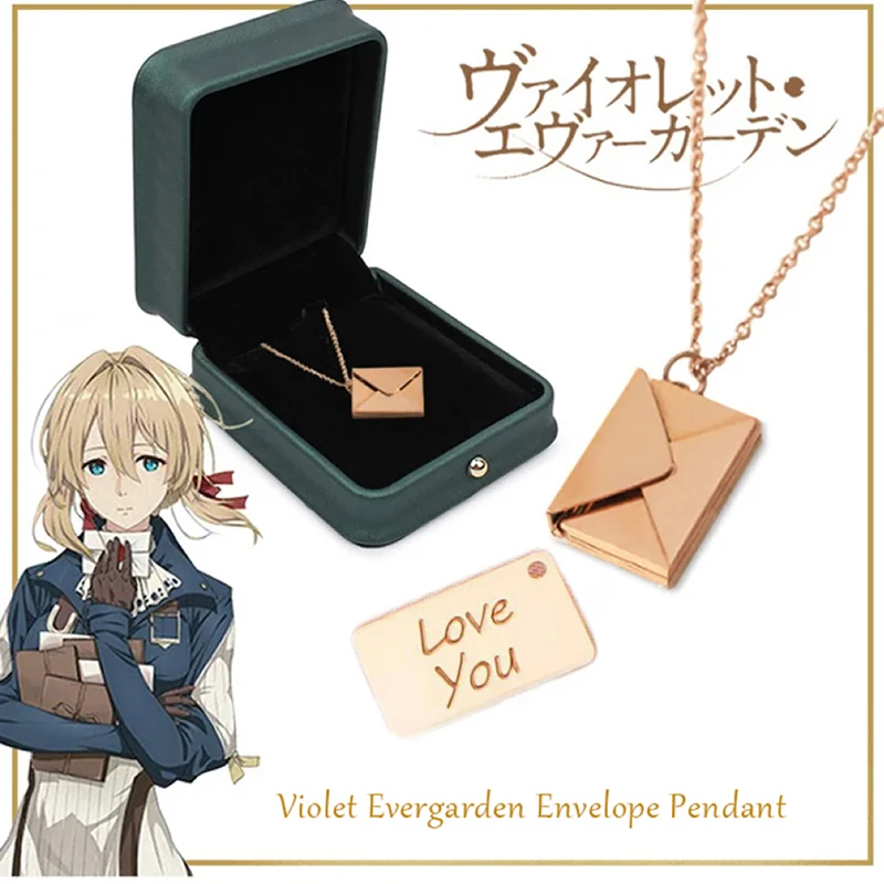 Anime Violet Evergarden Envelope Pendant Men Women Necklace Cosplay Costume Stainless Steel Accessories Halloween Prop Gifts