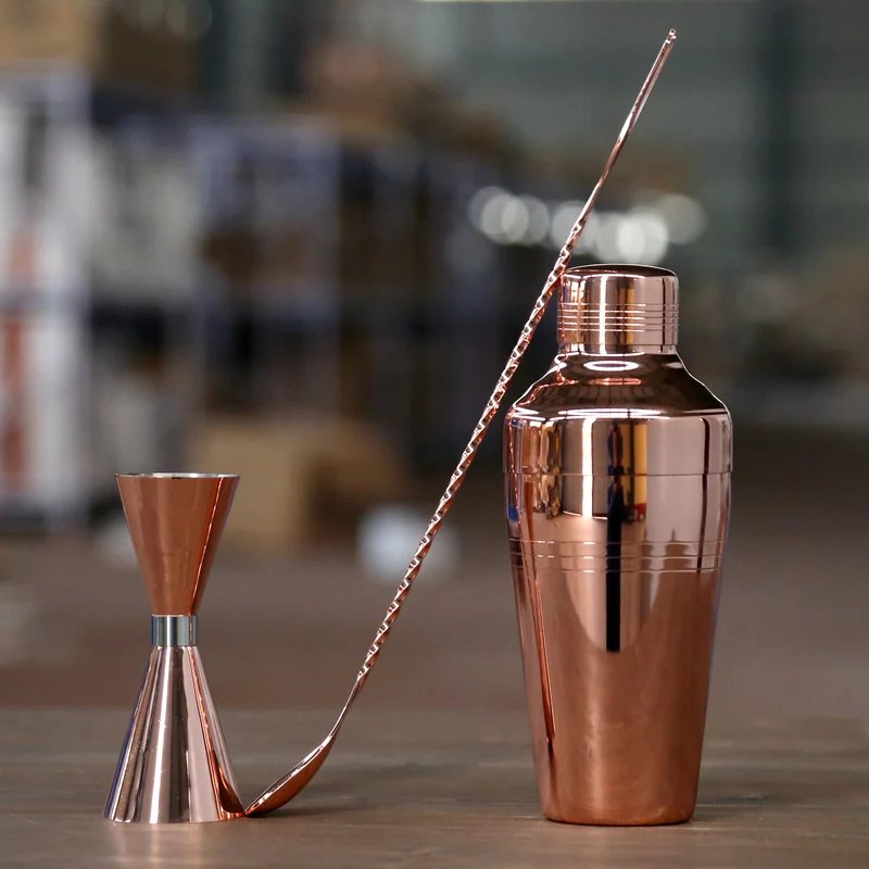 Cocktail Shaker Bar Set Copper Plated Shaker Barware Set - 3 Pieces Bartender Kit Includes shaker (510ml), Jigger & Spoon