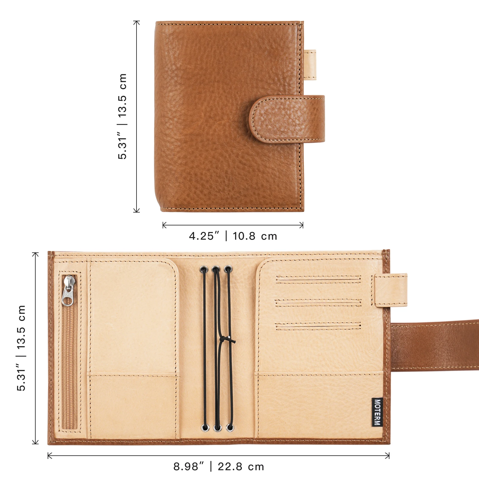 Moterm Passport Size Companion Travel Journal Full Grain Vegetable Tanned Leather Notebook Genuine Cowhide TN Organizer Diary