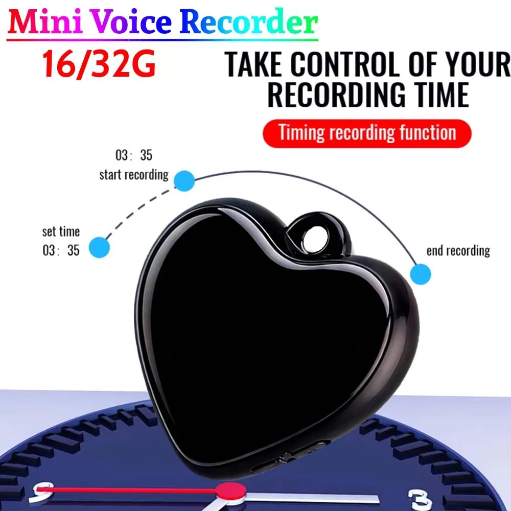

MILONG 16ГБ/32ГБ Мини-диктофон с активацией голосом в форме сердца, компактный аудиоплеер с наушниками для лекций, совещаний, интервью