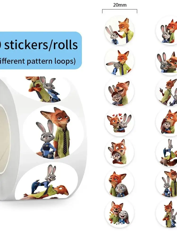 500 pièces/rouleau Nouveaux autocollants de scellage de dessins animés Disney Zootopia 2 en PVC pour ordinateur portable, décoration, récompense, cadeau, jouets