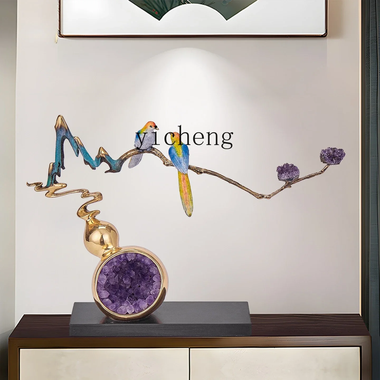 HP6.8 Joyful Purple Crystal Gourd Wealth-Attracting Ornament for Living Room Entrance Light Luxury High-End