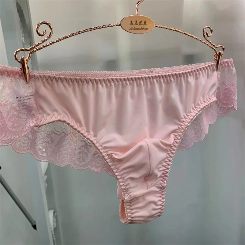 Man's Pink Lace Pants Briefs Silky Touch Live Show Dance Private Party DJ Club Bar FKK Back Hip Sheer