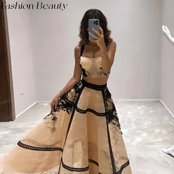 Fashion Beauty Lace Evening Dresses 2-piece Sleeveless Elegant Occasion Party A Line Prom Dress For Women 2024 vestidos de noche