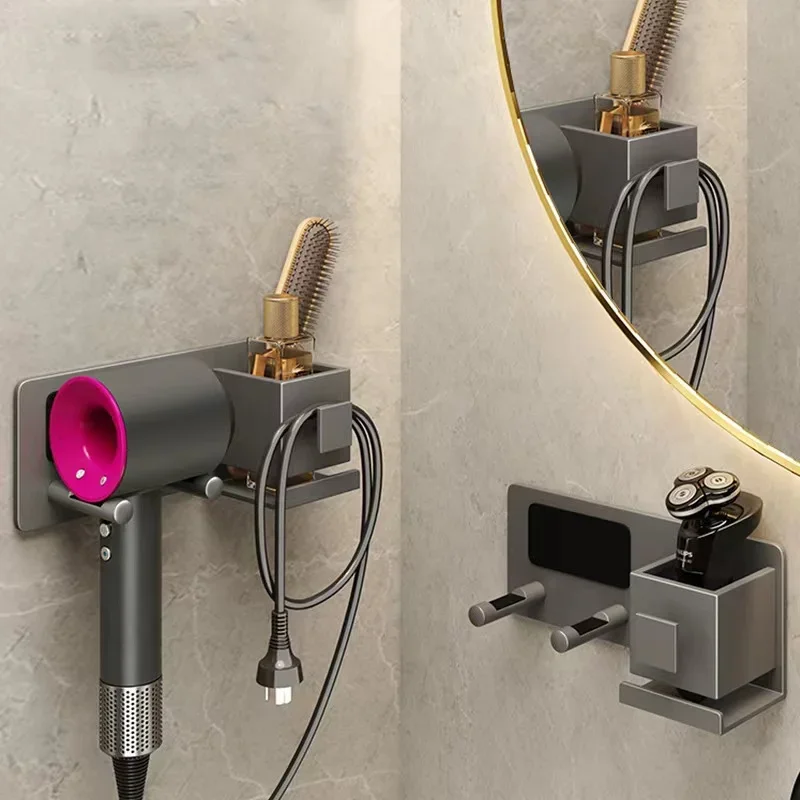

Настенный держатель для фена для Dyson, алюминиевая подставка для выпрямителя, органайзер для зубных щеток, полка для унитаза, аксессуары для ванной комнаты
