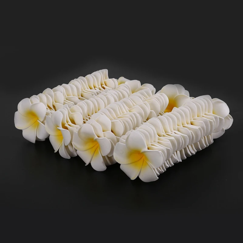 100Pcs White Foam Hawaiian Frangipani Artificial Plumeria Flower Petals Cap Hair Hat Wreath DIY Wedding Decoration 5cm