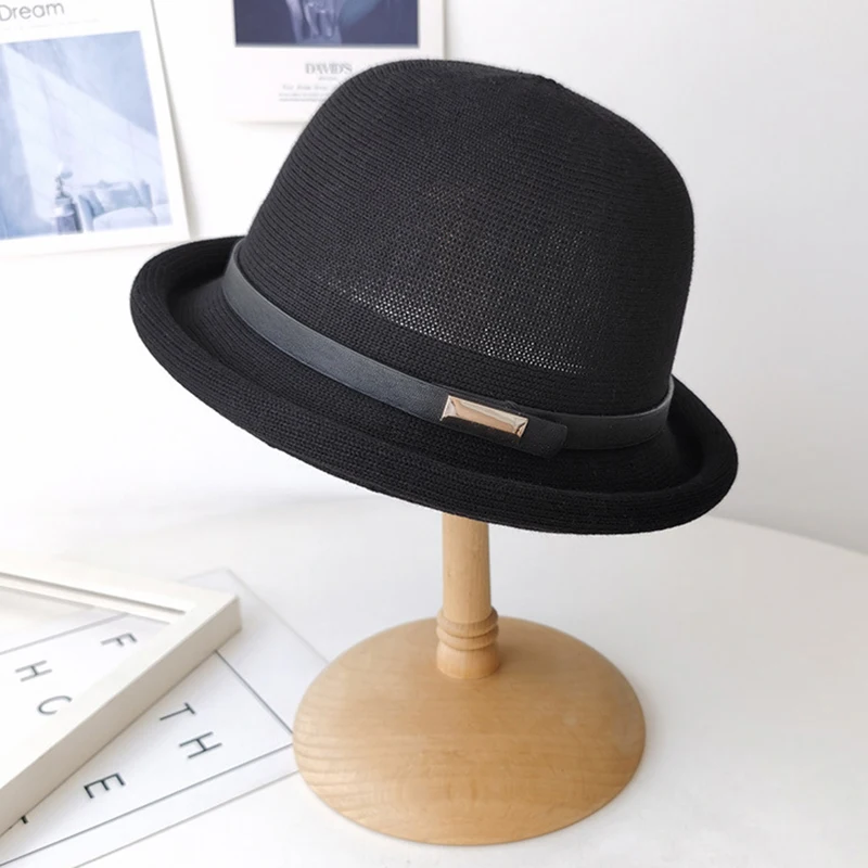 Bucket Hat for Women Breathable Cotton Linen Spring Knitted Fisherman Hats Folding Basin Cap 2024 Rolled Edge Protection Caps