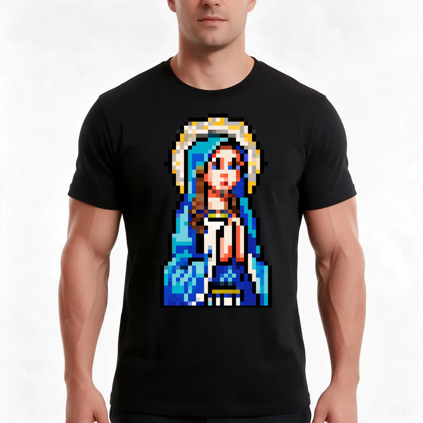 Blessed Virgin Mary - Pixel Art T-Shirt Summer Casual Cotton Tee Oversized Streetwear Tops Vintage Graphic Print 100% Cotton