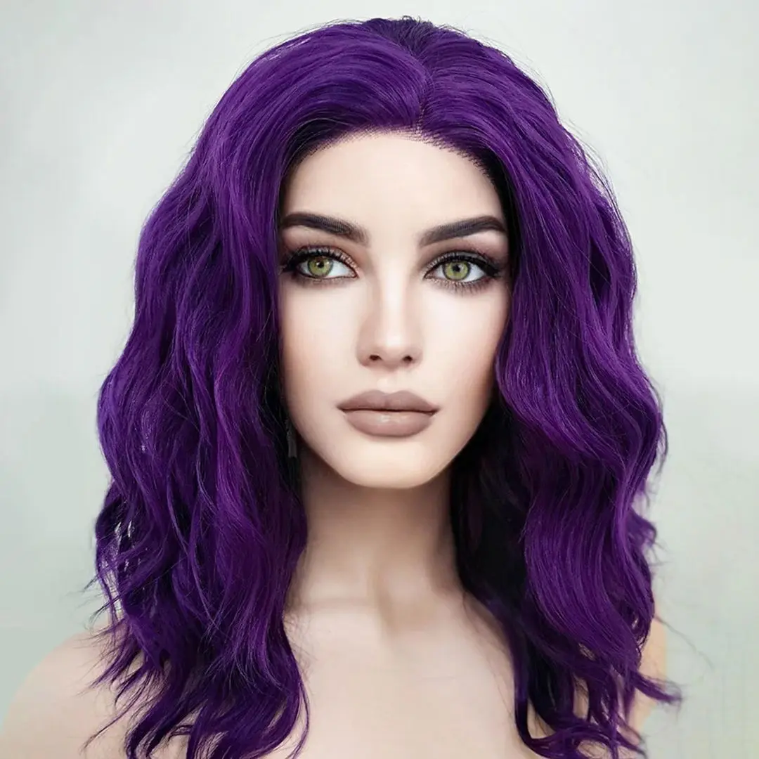 Dark Purple Blonde Water Wave Synthetic 13x4 Transparent Lace Front Wigs for Black Women Hot Cosplay Lolita Glueless Soft Wigs