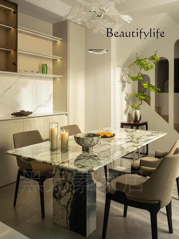 

Light luxury minimalist ocean storm marble dining table, restaurant elephant white acrylic dining table