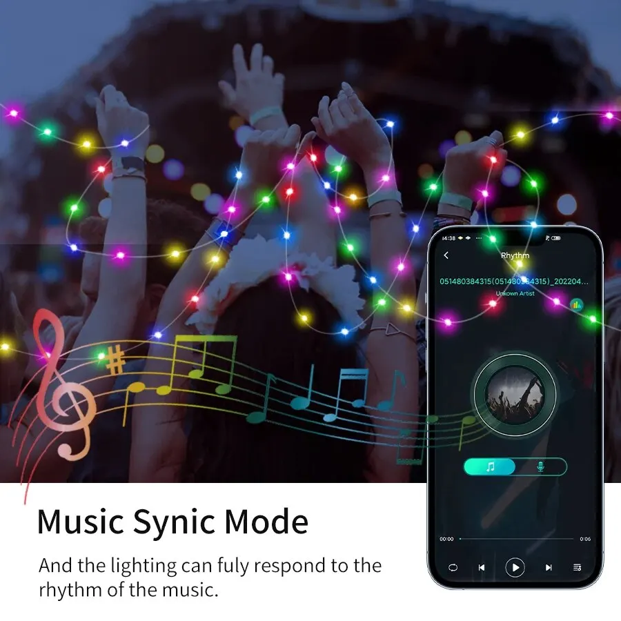 AMMTOO Smart Fairy Lights 10M Ideal APP Remote Multicolor String Lights IP65 Waterproof for Bedroom Party Wedding Festival Decor